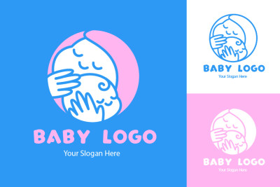 蓝色卡通母婴品牌LOGO矢量素材