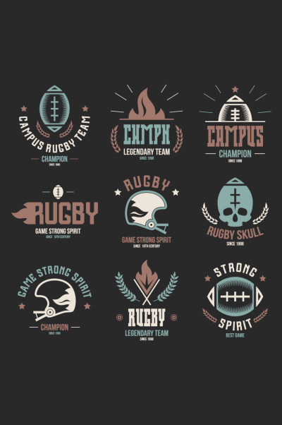 复古矢量橄榄球运动LOGO元素