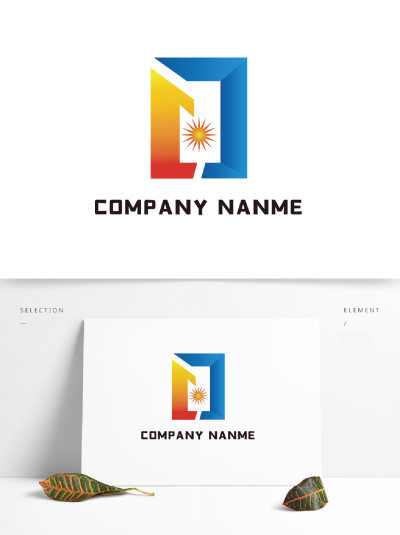 蓝橙黄配色门窗制造行业logo