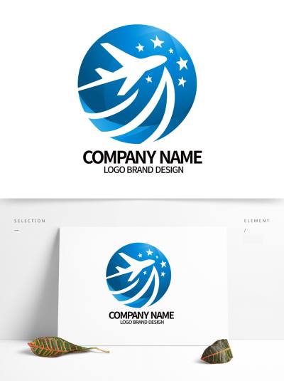 简约大气蓝色地球飞机公司LOGO标志设计