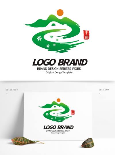 创意绿色山水花朵中国风旅游LOGO标志
