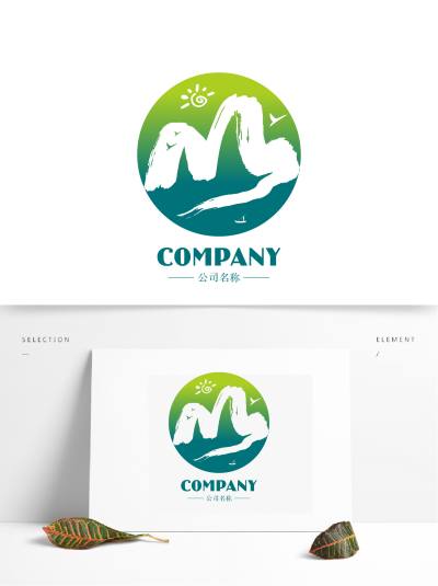 中国风字母M标志logo设计