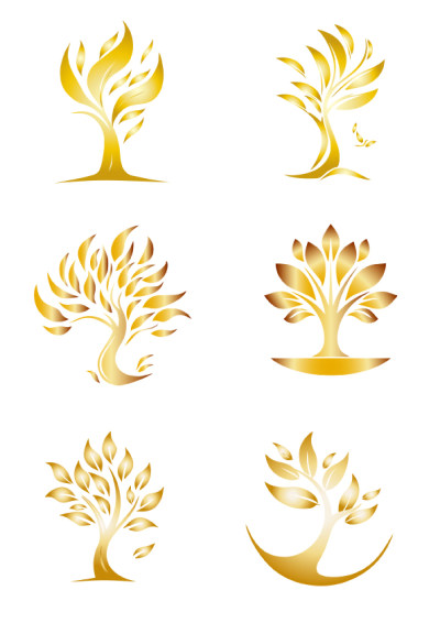 金色的抽象的树logo标志图案