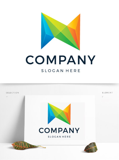 蓝绿橙立体不规则形状科技行业logo设计