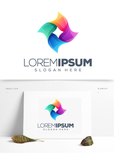 彩色大风车伪立体风格教育机构logo