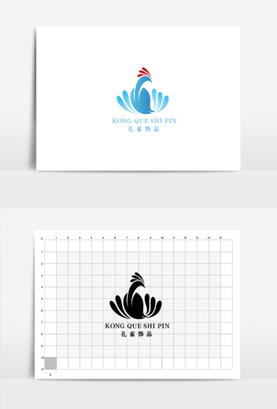 蓝色渐变矢量孔雀造型饰品logo标志