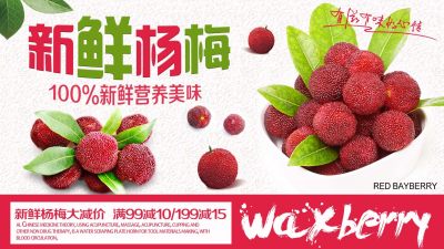 白色简约清新夏季水果新鲜杨梅促销展板