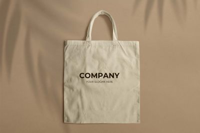 米黄色复古帆布包模板logo样机