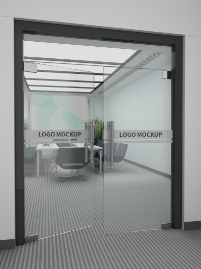 地板条纹门玻璃logo样机