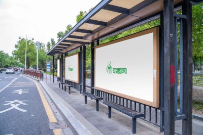 公交车站户外空白广告牌基础设施海报样机