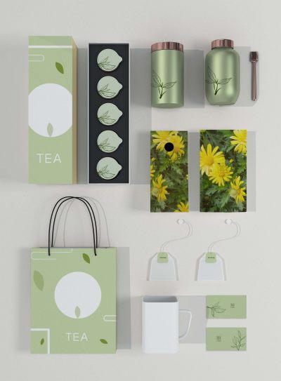 茶叶茶具包装样机贴图效果图