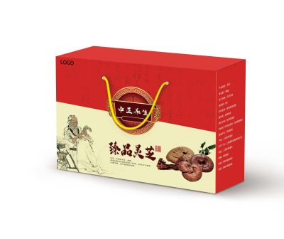 简约大气红色中医养生臻品灵芝包装盒保健品包装盒