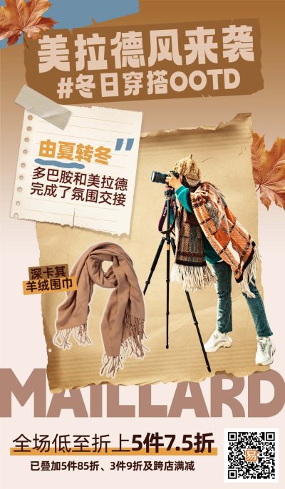 服装穿搭人物棕色拼贴风简约