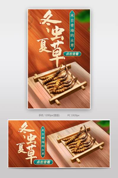 简约氛围感冬虫夏草中国风清新光影透视橙色调