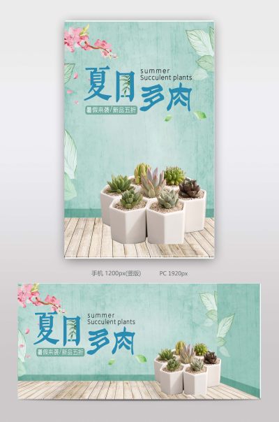 清新夏日鲜花园艺类多肉上新海报