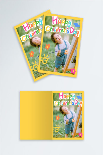 六一儿童节自拍写真黄色可爱涂鸦风