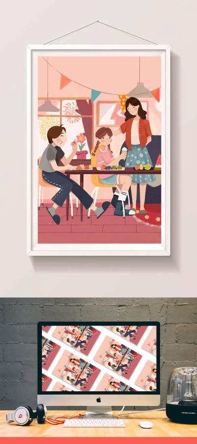 暖心时尚全家福写真背景