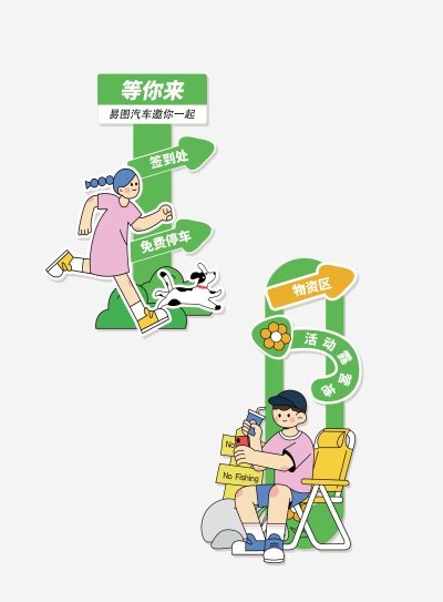 汽车暑假出游露营导视牌