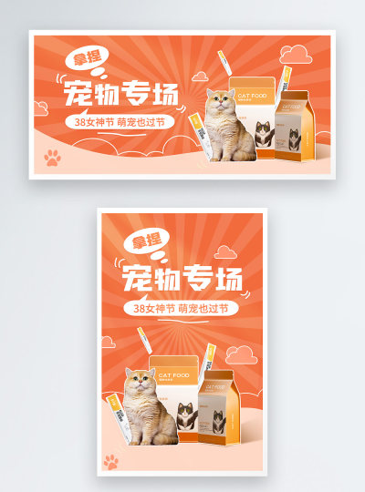 橙色电商节宠物用品电商海报