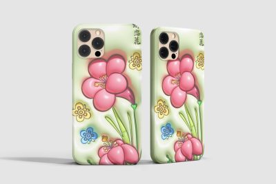 淡雅绿蝶恋花膨胀风手机壳设计