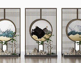新中式景观小品3D模型下载