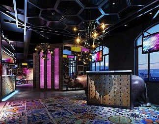 工业LOFT餐厅3D模型下载