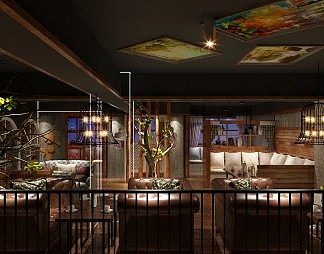 工业LOFT咖啡厅3D模型下载