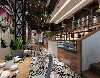 工业LOFT餐厅3D模型下载