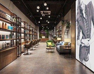 工业LOFT理发店3D模型下载