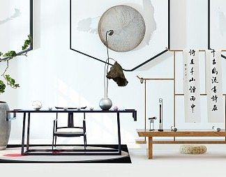 新中式茶桌椅3D模型下载