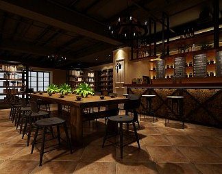 工业LOFT咖啡店3D模型下载