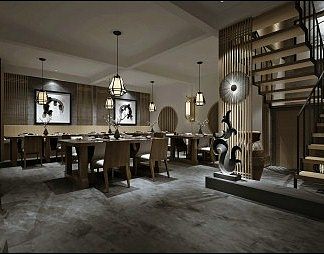 新中式餐厅3D模型下载