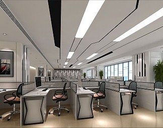 现代公共办公区3D模型下载