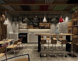 工业LOFT餐厅3D模型下载
