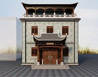 中式门头3D模型下载