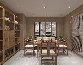 新中式茶室3D模型下载