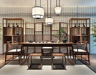 新中式茶桌椅3D模型下载