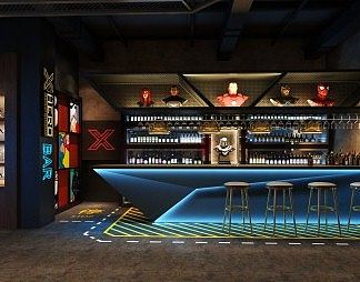 工业LOFT酒吧3D模型下载