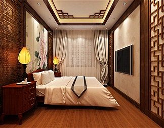 中式卧室3D模型下载