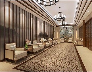 新中式接待室3D模型下载