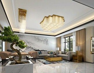 新中式客餐厅3D模型下载