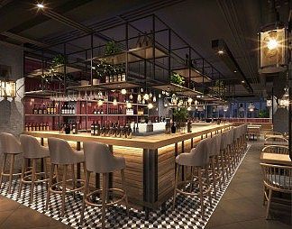 工业LOFT酒吧3D模型下载