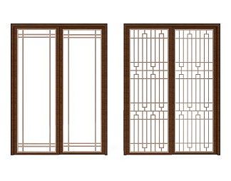 新中式推拉门3D模型下载