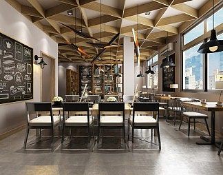 工业LOFT咖啡厅3D模型下载
