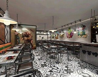 工业LOFT餐厅3D模型下载