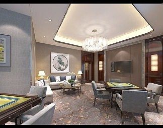 新中式棋牌室3D模型下载