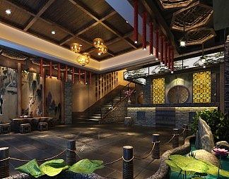 新中式大厅3D模型下载