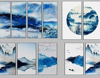 新中式风景画3D模型下载