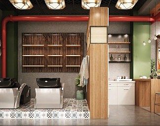 工业LOFT理发店3D模型下载