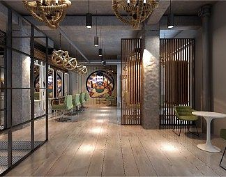 工业LOFT理发店3D模型下载